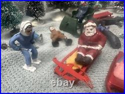 Lot LEAD BARCLAY Winter Scene Sled Skiers Skater Sleighs Trees Figures RARE Xmas