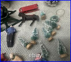 Lot LEAD BARCLAY Winter Scene Sled Skiers Skater Sleighs Trees Figures RARE Xmas