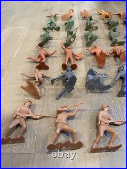 Lot Of Vintage 1964 Louis Marx & Co. Cowboys Knight & Indians 6 Plastic Figures