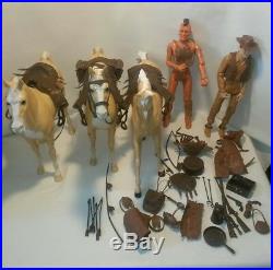 Lot Vintage Marx Johnny West & Fighting Eagle Indian Figures Horses & Flame