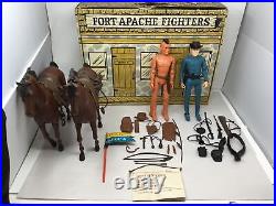 Marx Capt. Maddox & Fighting Eagle Figure WithHorses & Fort Apache Fighter Box VTG