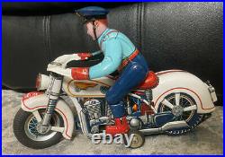 Masudaya electric police bike Tin Toy Motorcycle Figure Japan