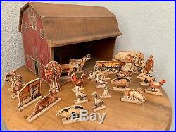 Old Wood Barn with Vintage Animals and Figures (24 pieces)