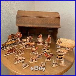 Old Wood Barn with Vintage Animals and Figures (24 pieces)