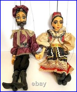 Pair of Vintage 1990s Czech Marionettes Handmade Figures and Costumes