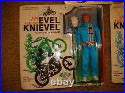 RARE 3 SET Evel Knievel Action Figure Doll, white, red, blue mint on CARD NRFB