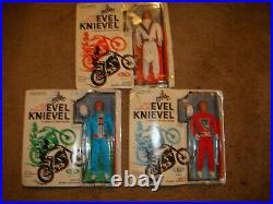 RARE 3 SET Evel Knievel Action Figure Doll, white, red, blue mint on CARD NRFB