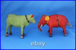 RARE ANTIQUE GERMAN RED & GREEN ANIMAL PULL TOYS WITH WHEELS c1900