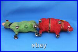 RARE ANTIQUE GERMAN RED & GREEN ANIMAL PULL TOYS WITH WHEELS c1900