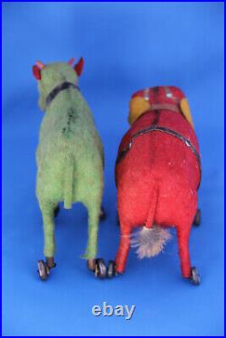 RARE ANTIQUE GERMAN RED & GREEN ANIMAL PULL TOYS WITH WHEELS c1900