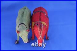 RARE ANTIQUE GERMAN RED & GREEN ANIMAL PULL TOYS WITH WHEELS c1900