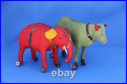 RARE ANTIQUE GERMAN RED & GREEN ANIMAL PULL TOYS WITH WHEELS c1900