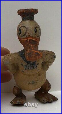 RARE Antique Rubber Toy Figure DONALD DUCK Vintage COMPLETE 2 Piece 1930s Disney