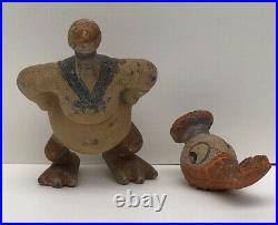 RARE Antique Rubber Toy Figure DONALD DUCK Vintage COMPLETE 2 Piece 1930s Disney