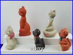 RARE Disney Aristocats Set of 5 Soft Rubber 6 Squeak Bath Toy Figures Vintage