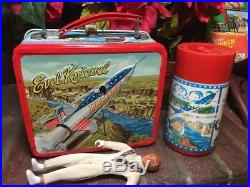 RARE! Vtg. 1974 Evel Knievel Dare Devil Metal Lunchbox With Thermos & Figure Toy