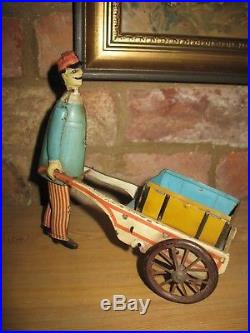 Rare 1910 Railway Luggage Porter Tinplate Figure Germany Antique Tin Toy Trains