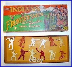 Rare 1950s Marx Indians & Frontiersman Plastic Figure Set Mint in Original Box