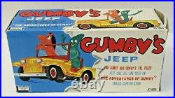 Rare 1960's GUMBY Lakeside Toys tin litho JEEP set with both boxes and figures