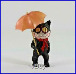 Rare Antique Celluloid Felix the Cat with Pink Umbrella Rattle Figure