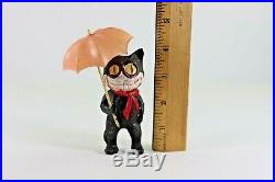 Rare Antique Celluloid Felix the Cat with Pink Umbrella Rattle Figure