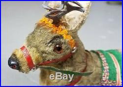 Rare Antique German Reindeer Christmas Display Vtg Toy composition glass eyes 7