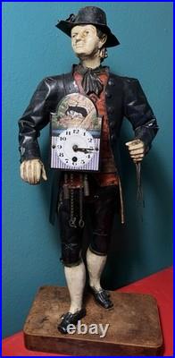 Rare Issmayer Polychrome Tole Tinplate Clock Salesman Figure 1850's German Toy