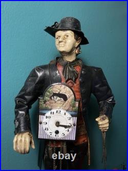 Rare Issmayer Polychrome Tole Tinplate Clock Salesman Figure 1850's German Toy Rare Issmayer Polychrome Tole Tinplate Clock Salesman Figure 1850's German Toy