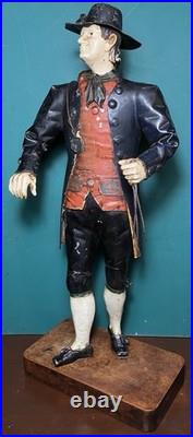 Rare Issmayer Polychrome Tole Tinplate Clock Salesman Figure 1850's German Toy