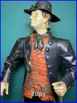 Rare Issmayer Polychrome Tole Tinplate Clock Salesman Figure 1850's German Toy