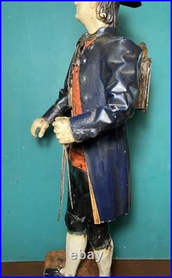 Rare Issmayer Polychrome Tole Tinplate Clock Salesman Figure 1850's German Toy Rare Issmayer Polychrome Tole Tinplate Clock Salesman Figure 1850's German Toy