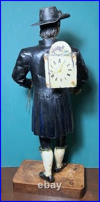 Rare Issmayer Polychrome Tole Tinplate Clock Salesman Figure 1850's German Toy
