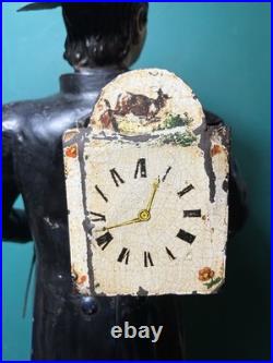 Rare Issmayer Polychrome Tole Tinplate Clock Salesman Figure 1850's German Toy