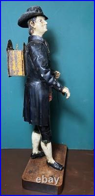 Rare Issmayer Polychrome Tole Tinplate Clock Salesman Figure 1850's German Toy