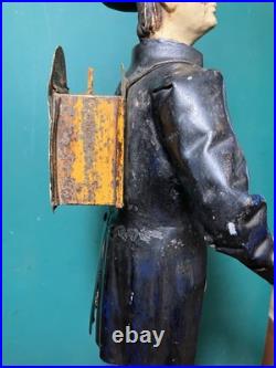 Rare Issmayer Polychrome Tole Tinplate Clock Salesman Figure 1850's German Toy Rare Issmayer Polychrome Tole Tinplate Clock Salesman Figure 1850's German Toy