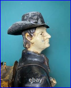 Rare Issmayer Polychrome Tole Tinplate Clock Salesman Figure 1850's German Toy