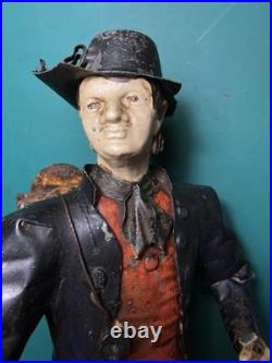 Rare Issmayer Polychrome Tole Tinplate Clock Salesman Figure 1850's German Toy Rare Issmayer Polychrome Tole Tinplate Clock Salesman Figure 1850's German Toy