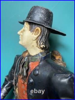 Rare Issmayer Polychrome Tole Tinplate Clock Salesman Figure 1850's German Toy Rare Issmayer Polychrome Tole Tinplate Clock Salesman Figure 1850's German Toy