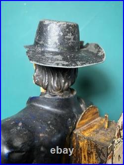 Rare Issmayer Polychrome Tole Tinplate Clock Salesman Figure 1850's German Toy