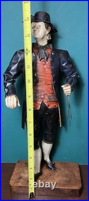 Rare Issmayer Polychrome Tole Tinplate Clock Salesman Figure 1850's German Toy