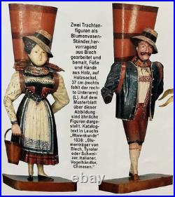 Rare Issmayer Polychrome Tole Tinplate Clock Salesman Figure 1850's German Toy
