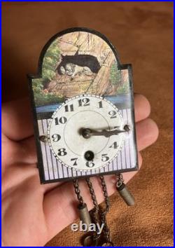 Rare Issmayer Polychrome Tole Tinplate Clock Salesman Figure 1850's German Toy Rare Issmayer Polychrome Tole Tinplate Clock Salesman Figure 1850's German Toy