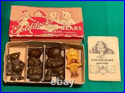 Rare Lansing Slik Toys Slik-Ite Goldilocks & 3 Bears Composition Figures in Box