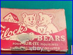 Rare Lansing Slik Toys Slik-Ite Goldilocks & 3 Bears Composition Figures in Box