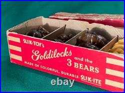 Rare Lansing Slik Toys Slik-Ite Goldilocks & 3 Bears Composition Figures in Box Rare Lansing Slik Toys Slik-Ite Goldilocks & 3 Bears Composition Figures in Box