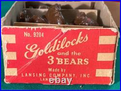 Rare Lansing Slik Toys Slik-Ite Goldilocks & 3 Bears Composition Figures in Box