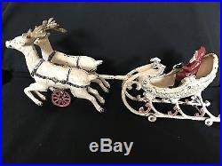 Rare Original 1909 HUBLEY Cast Iron Sleigh with Santa and 2 Reindeer, Christmas