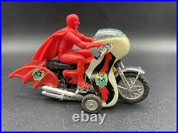 Rare Vintage 1970's Red Plastic Mold Batman Figure On Batcycle Motorcycle Toy#mf