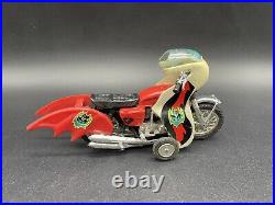 Rare Vintage 1970's Red Plastic Mold Batman Figure On Batcycle Motorcycle Toy#mf