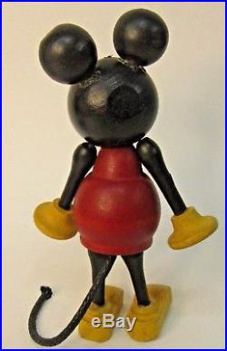 Rare1930's wood jointed MICKEY MOUSE figure 4.75 tall DISNEY high grade